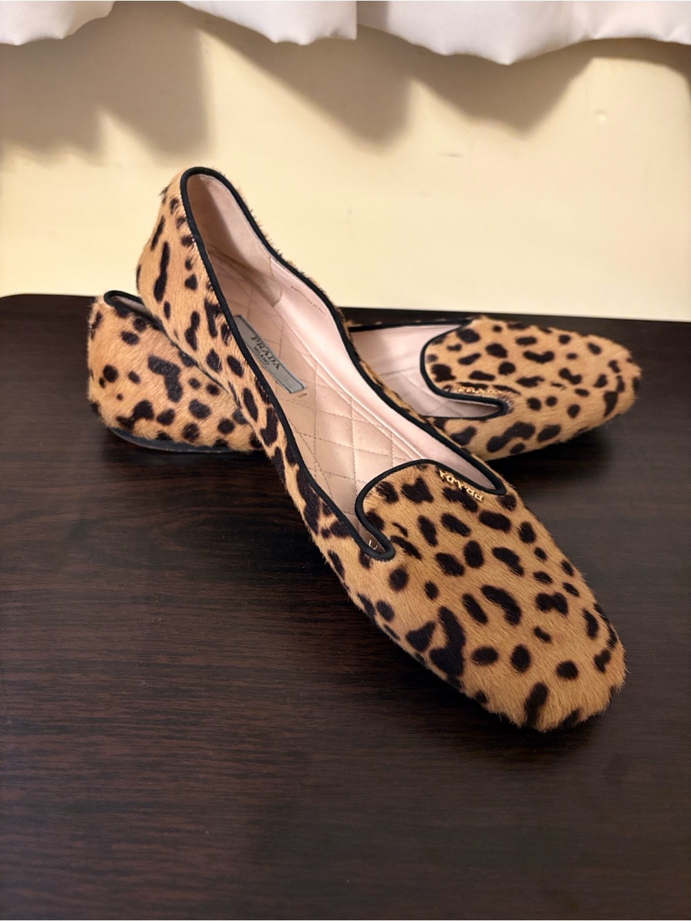 Prada calf-skin loafers in a bold leopard print- Tan and Black 8.5 ~ Authentic - Picture 5 of 16